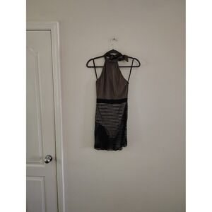 K. JEN Women Black Nude Mesh Halter Neck Mini Dress Clubwear Size M H33238 NEW